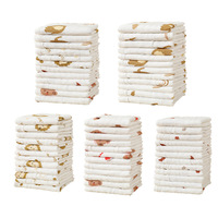 Nouveau design – Lot de 12 serviettes carrées à capuche en gaze 6 couches, 100 % coton imprimé, bavoirs pour bébé en mousseline 25x25cm pour le visage et l'usage domestique