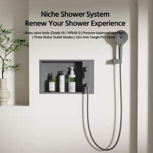 Sistema de Ducha Empotrado Contemporáneo con Nicho Integrado, Montado en la Pared, de Acero Inoxidable 304, Organizador de Baño - Product Image 1