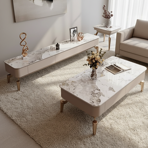 Italian-style Light-luxury Modern Minimalist Metal Stone-slab <b>TV</b> Cabinet Coffee Table Set for <b>Small</b> Apartment Living Room - Product Image 2