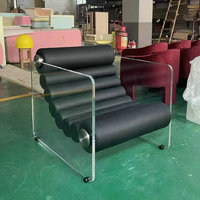 Fauteuil d'appoint en acrylique noir de style Mid-Century Modern, chaise baril en cuir pour salon, canapé individuel avec accoudoirs pour hôtel
