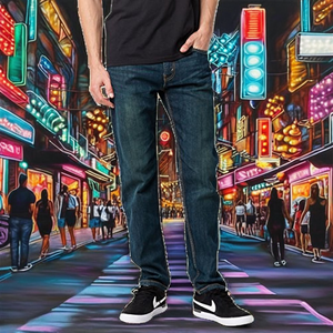 Men's Dark Wash Straight Leg Cotton Denim <b>Jeans</b> Regular Fit Mid Waist Casual Style Autumn Wear - Product Image 2