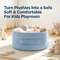 Housse de pouf multifonctionnelle en velours côtelé pour rangement de jouets, sans rembourrage, ronde, pour fauteuil de relaxation enfant, organisateur d'animaux en peluche