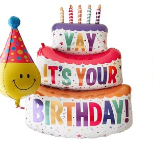 Palloncini in Alluminio a Forma di Torta con Design Smiley per Decorazioni di Compleanni, Matrimoni e Feste, Forniture all'Ingrosso - Product Image 1