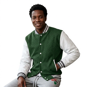 Veste universitaire grise pour homme avec manches blanches, coupe classique, col rabattu, fermeture boutonnée, plusieurs couleurs disponibles, personnalisable - Product Image 6