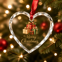 Ornement en verre cristal transparent personnalisé en forme de cœur, idéal pour les cadeaux de Noël, thème empilable, décoration de sapin de Noël