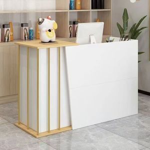 White Gold Luxury Front <b>Small</b> Reception <b>Desk</b> Wooden High-End Design Beauty Salon Reception <b>Desk</b> Checkout Counters - Product Image 6