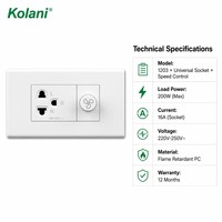 Placa de pared de montaje oculto de doble módulo Kolani 120, enchufe universal de 3 orificios + perilla de control de velocidad del ventilador, panel de PC blanco brillante