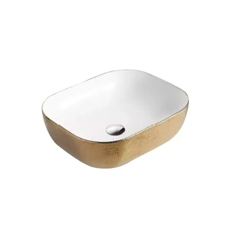 Moderne Luxus-Galvanik-Arbeits platte runde Keramik Waschbecken Kunst Gold und Weiß Hand waschbecken für Esszimmer