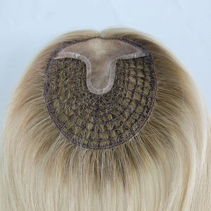 Venta al por mayor de topper de encaje de malla de 14 y 16 pulgadas con cabello humano virgen europeo de cutícula alineada para mujeres blancas, en stock. - Product Image 1