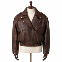 Blouson en Cuir de Mouton Véritable Marron Cacao pour Femme, Col Double, Fermeture Éclair, Écologique, Anti-Plis, Court, Automne, Complet