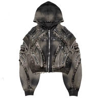 Veste pour homme DiZNEW, mode Y2k personnalisée, fermeture éclair en métal, taille plus, veste en jean délavée avec capuche