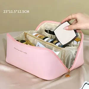 2024 personnalisé marque privée étanche rose souple en cuir Pu Portable maquillage cosmétique sac de maquillage pochette voyage organisateur sacs étui