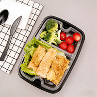 Boîte à lunch jetable de style américain à double couche et 3 compartiments, boîte bento en plastique épaissi pour l'emballage alimentaire