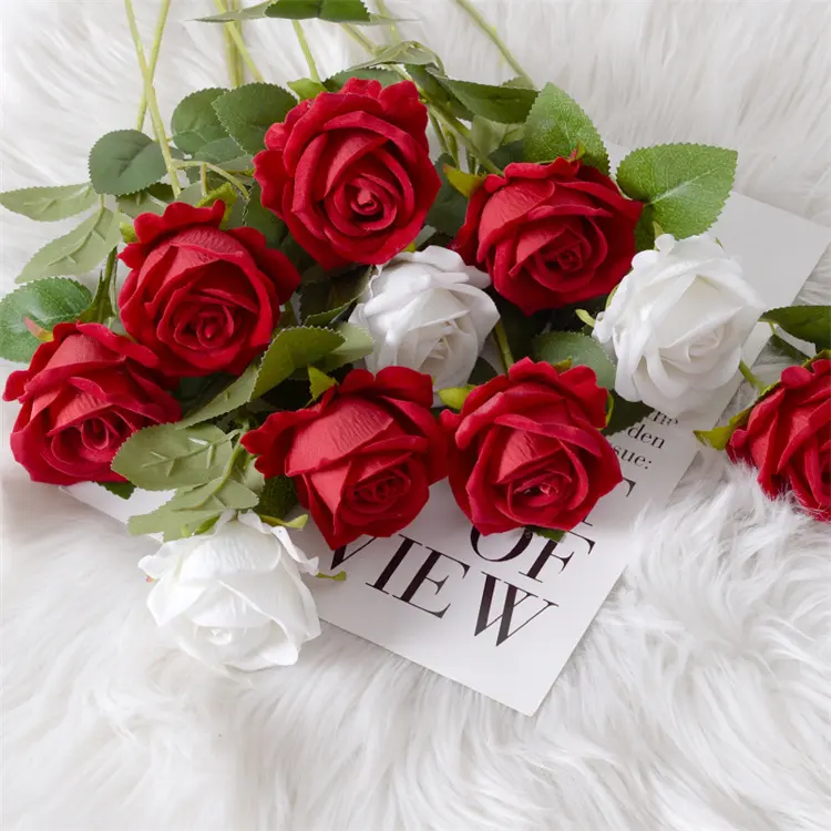 Bouquet de Roses artificielles à tige longue, pièces, fausses fleurs, pour la fête des mères, pour un anniversaire, pour un mariage