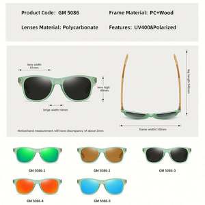Lunettes de soleil polarisées en bois UV400 pour hommes et femmes, monture carrée, idéales pour la conduite - Vente en gros - Product Image 4