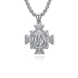 Retro yunnique style, best-selling St. Benedict's Exorcism Amulet Necklace, niche and unique men's trendy <b>titanium</b> - Product Image 1
