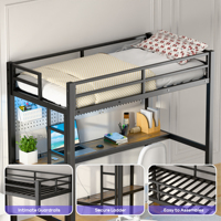Lit superposé en métal noir avec revêtement en poudre, design moderne et simple, pour dortoir étudiant, appartement, chambre à coucher, salon