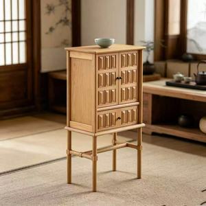 Scandinavian Solid Wood <b>Tall</b> Cabinet with Raised Panel Doors and Drawer Modern Living Room <b>Storage</b> Furniture - Product Image 2