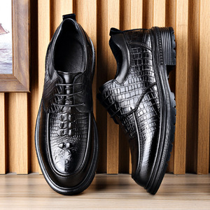 รองเท้าหนังผู้ชายสีน้ำตาล หัวมน แบบผูกเชือก พื้นหนา สไตล์ลำลองทางธุรกิจ สำหรับฤดูใบไม้ร่วง รองเท้าทรง Chunky - Product Image 4