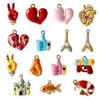 Collier et Bracelet Tendance en Acier Inoxydable Plaqué Or avec Accessoires DIY Colorés en Forme de Cœur 3D, Main, Tour, Château, Poisson et Crevette