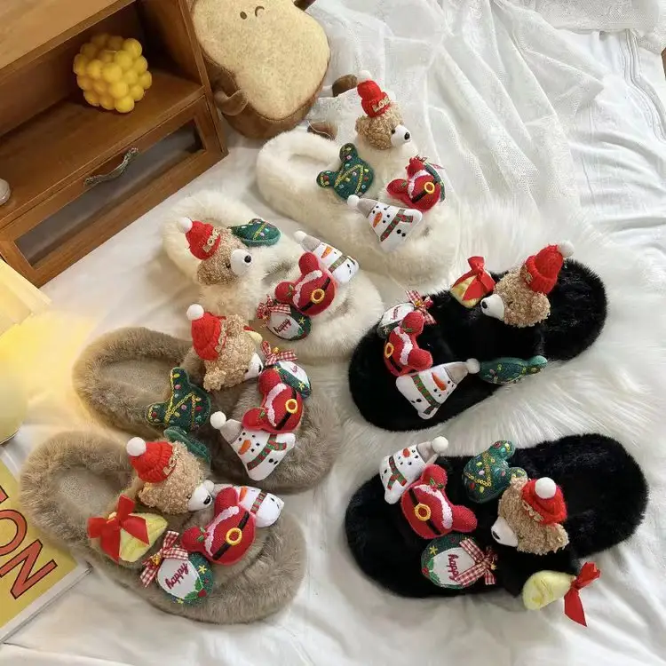 Noel hediyesi oda pamuklu ayakkabılar ev mobilya ilk peluş pamuklu ayakkabılar erkek ve kız doldurulmuş yumuşak oyuncak ayakkabı bebek