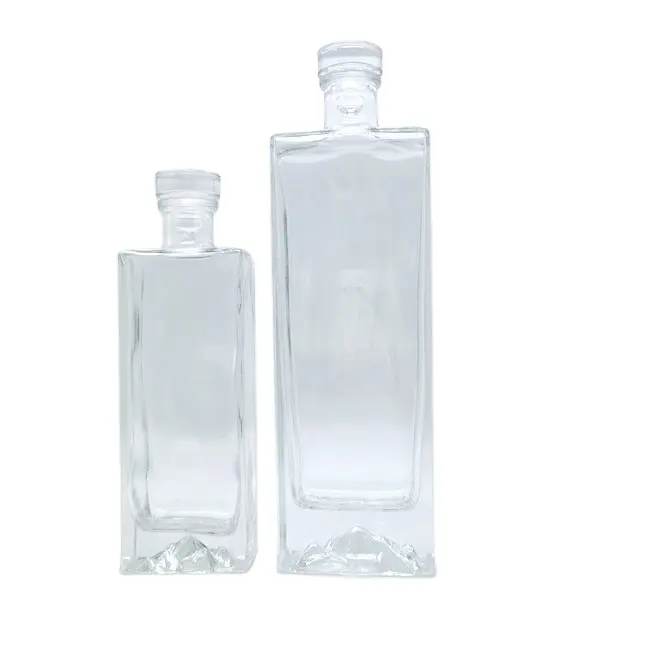 wholesale 250ml 500ml 750ml 1000ml Square glass wine bottle mountain base for vodka whiskey brandy