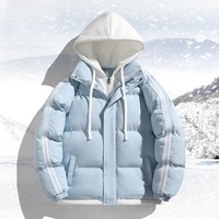 Veste d'hiver à capuche en duvet synthétique, effet deux pièces, coupe ample, fermeture éclair, avec poches