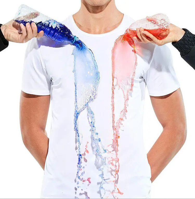 Tech Breathable Super Fiber Waterproof T-shirt Repellent T Shirts Quick Dry Blank Stain Men Casual 100% Polyester Knitted O-neck