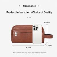 Tas Genggam Pria Bisnis Mewah Tahan Air Kapasitas Besar Bahan Kulit PU Tas Tangan Trendi Gaya Inggris Penutup Ritsleting Desain Logo