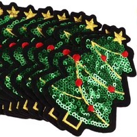 Patch brodé sapin de Noël vert à sequins, sapin de Noël brillant avec étoile rouge, applique pour sweat-shirt, veste, chapeau, sac de fête