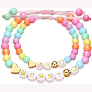 Pulsera a juego para mamá e hija, con cuentas coloridas y dije de corazón, ajustable, de CYNYA Factory Supply, para regalo al por mayor. - Product Image 5