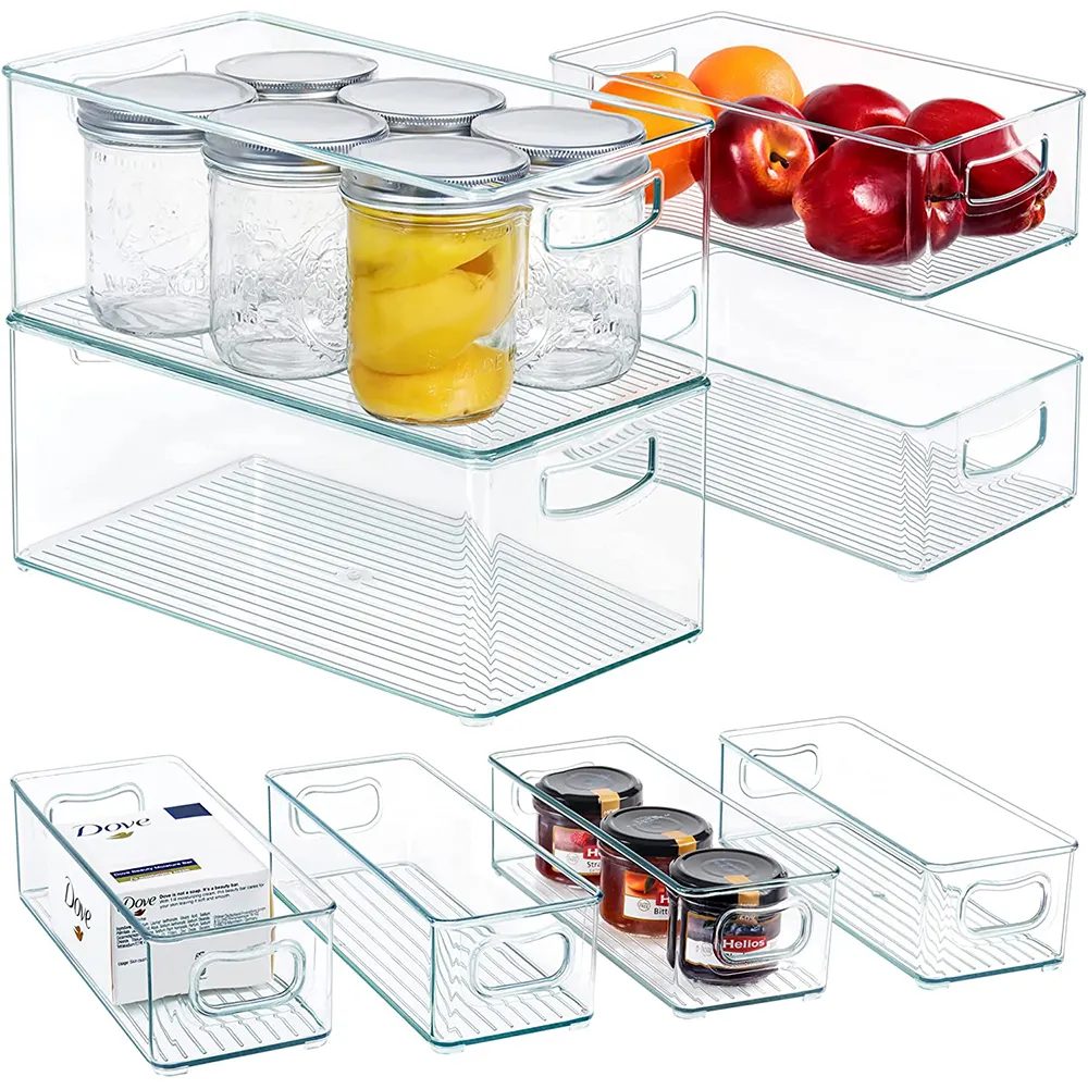 Stackable Pantry Acrylic Organizer Bins Clear Fridge Organizers for Kitchen Plastic Food Storage Container with Handles