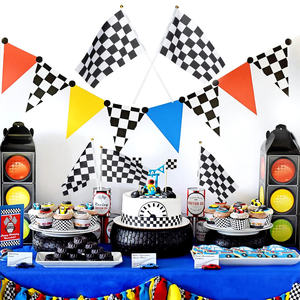 Индивидуальная клетчатая черно-белая гоночная палка, флаги, цифровая печать, полиэфирные Маленькие Ручные декоративные флаги для вечеринки - Product Image 3