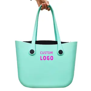 Özel Logo yaz plaj Bog çanta 2023 su geçirmez bayanlar el çantaları büyük Eva kauçuk Bogg silikon bez plaj çantası