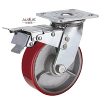 Roues pivotantes en PU rouge robustes de 4, 5, 6 et 8 pouces, 360° °   Roulettes en fonte rotatives pour équipements industriels mobiles