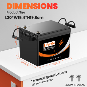 Batterie au lithium LiFePO4 12,8 V 100 Ah avec BMS 100 A, certifiée CE UN38.3, pour stockage d'énergie solaire, VR, usage domestique, marine, Grade A, 6000 cycles, en stock UE - Product Image 3