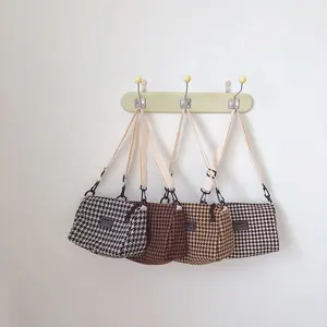 Kinder Kinder Weiche Kleine Braune Hahnen tritt Plaid Check Stoff Große Kapazität Messenger Schulter Cross body Side Chest Sling Bag