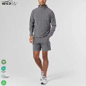 Custom <strong>Men's</strong> Breathable Two Pieces Nylon Windbreaker Training Jacket <strong>Hoodie</strong> <strong>Shorts</strong> Suit <strong>Set</strong> Running Fitness Sport Tracksuit - Product Image 1