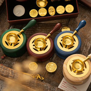 Ensemble de sceaux de <span class=keywords><strong>cire</strong></span> <span class=keywords><strong>rouge</strong></span> antique en bois massif couleur macaron, accessoires cuillère, outils, fourneau de fusion de <span class=keywords><strong>cire</strong></span> - Product Image 4
