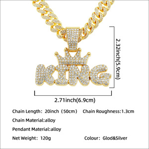 Nouveau produit : Collier chaîne cubaine plaqué or et argent style hip-hop pour homme, avec pendentif couronne et lettre en alliage – Bijoux de mode - Product Image 6