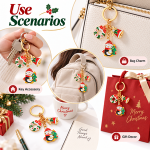 Llavero de Navidad con dijes esmaltados bonitos de Papá Noel, muñeco de nieve y reno, chapado en oro, regalo, relleno de calcetín, venta al por mayor - Product Image 3