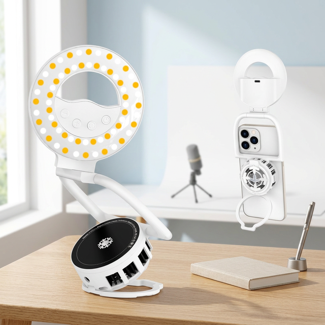 3-in-1 Magnetic LED Phone Cooler Stand with Adjustable Color Temperature & Type-C Power for Selfie & Live Streaming