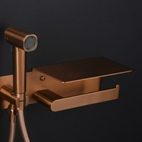 Pistolet de pulvérisation pour bidet de toilette multifonction en laiton doré rose, avec porte-serviettes en papier, design moderne mural, pulvérisateur vertical