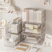 Supports empilables transparents de style moderne avec poignées Bacs de rangement en plastique Boîte de rangement rétractable pour livres, CD, snacks et boissons