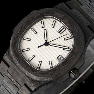 Reloj de Lujo para Hombre con Fibra de Carbono Marmoleada, Caja Octogonal de 40 mm, Esfera Blanca con Rayas, Movimiento Automático, Visualización de Fecha - Product Image 2