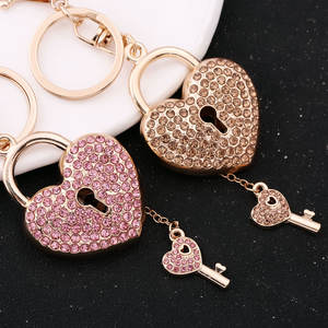 ファッションフルラインストーンハートロックキーホルダーバレンタインデー用クラスプバッグチャームハート型バッグアクセサリー - Product Image 6