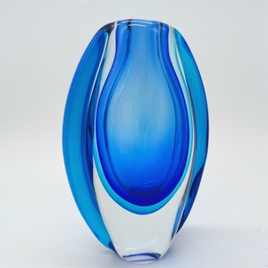 Vase en cristal de Murano soufflé à la main, double bleu, style moderne et simple, décoration d'intérieur bohème de luxe et article cadeau - Product Image 5