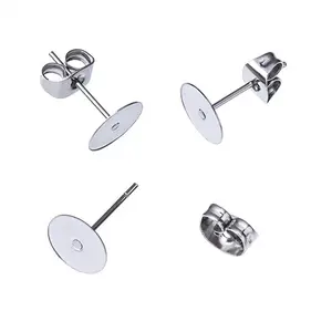 100 ensembles/acier Inoxydable Boucles cabochons Dos Réglages Blanc Base Ronde Goujon D'oreille Base Plate Bouchon Bijoux BRICOLAGE Boucle D'oreille