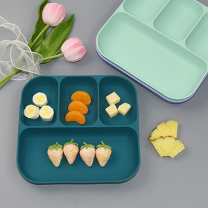 Assiette à ventouse en silicone de qualité alimentaire sans BPA, design divisé, antidérapante, vaisselle pour tout-petits et enfants - Product Image 1