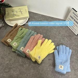 2024 gants d'hiver imperméables pour femmes épaissi tricoté chaud couleur unie bande doigt à la mode plaine pour les étudiants sport ski - Product Image 3